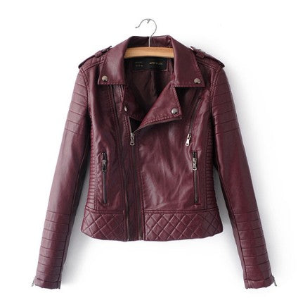 New Fashion Women Spring Autumn Soft Faux Leather Jacket Lady