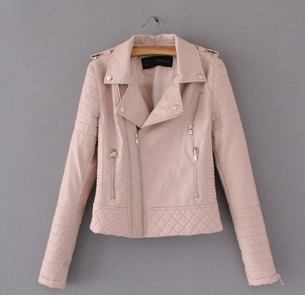 New Fashion Women Spring Autumn Soft Faux Leather Jacket Lady