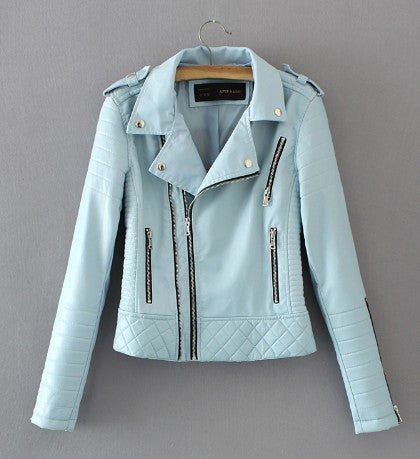 New Fashion Women Spring Autumn Soft Faux Leather Jacket Lady