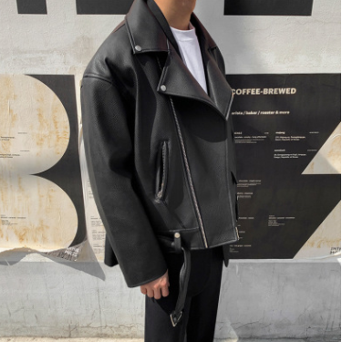 Men's trendy Oblique Zipper Slim Leather Jacket